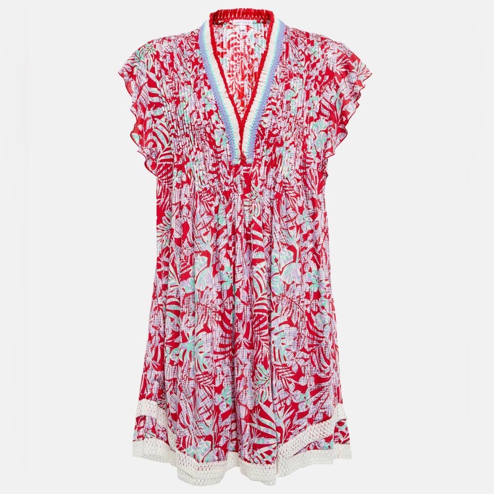 Poupette St Barth Sasha Mini Dress in Red Tropical Size Small